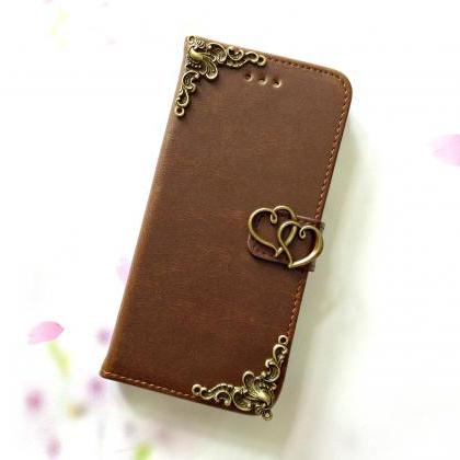 Heart Iphone 6 6s 4.7 Leather Wallet Case, Vintage..