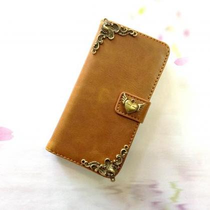 Heart Iphone 6 6s 4.7 Leather Wallet Case, Vintage..