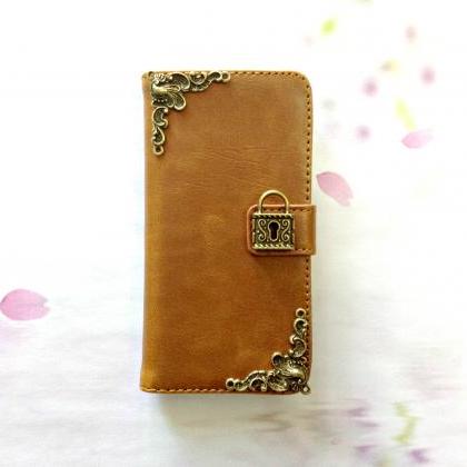 Lock Iphone 6 4.7 Leather Wallet Case, Vintage..