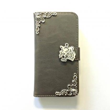 Tiger Iphone 6 4.7 Grey Leather Wallet Case,..