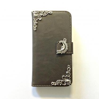 Moon Iphone 6 6s 4.7 Grey Leather Wallet Case,..