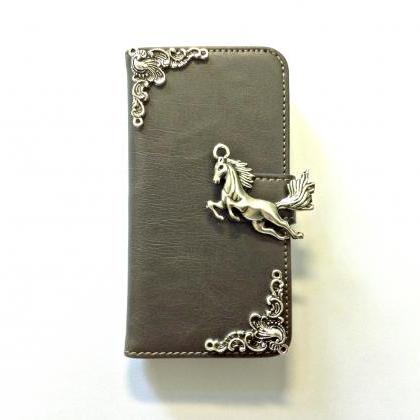 Horse Iphone 6 6s 4.7 Grey Leather Wallet Case,..