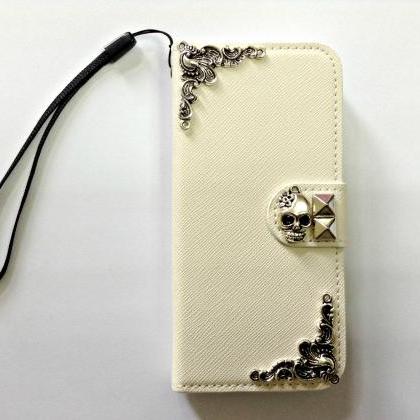 Skull White Removable Phone Wallet, Iphone 6 4.7..