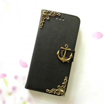 Anchor iphone 6 4.7 leather wallet case, Vintage iphone 6 plus leather wallet case, iphone 5c, 5, 5s leather wallet case, samsung galaxy S3, S4, S5, S6, S6 Edge, Note 3, Note 4, Note 4 Edge leather wallet case, item no.66
