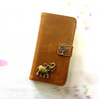 Elephant iphone 6 4.7 leather wallet case, Vintage iphone 6 plus leather wallet case, iphone 5c, 5, 5s leather wallet case, samsung galaxy S3, S4, S5, S6, S6 Edge, Note 3, Note 4, Note 4 Edge leather wallet case, item no.139