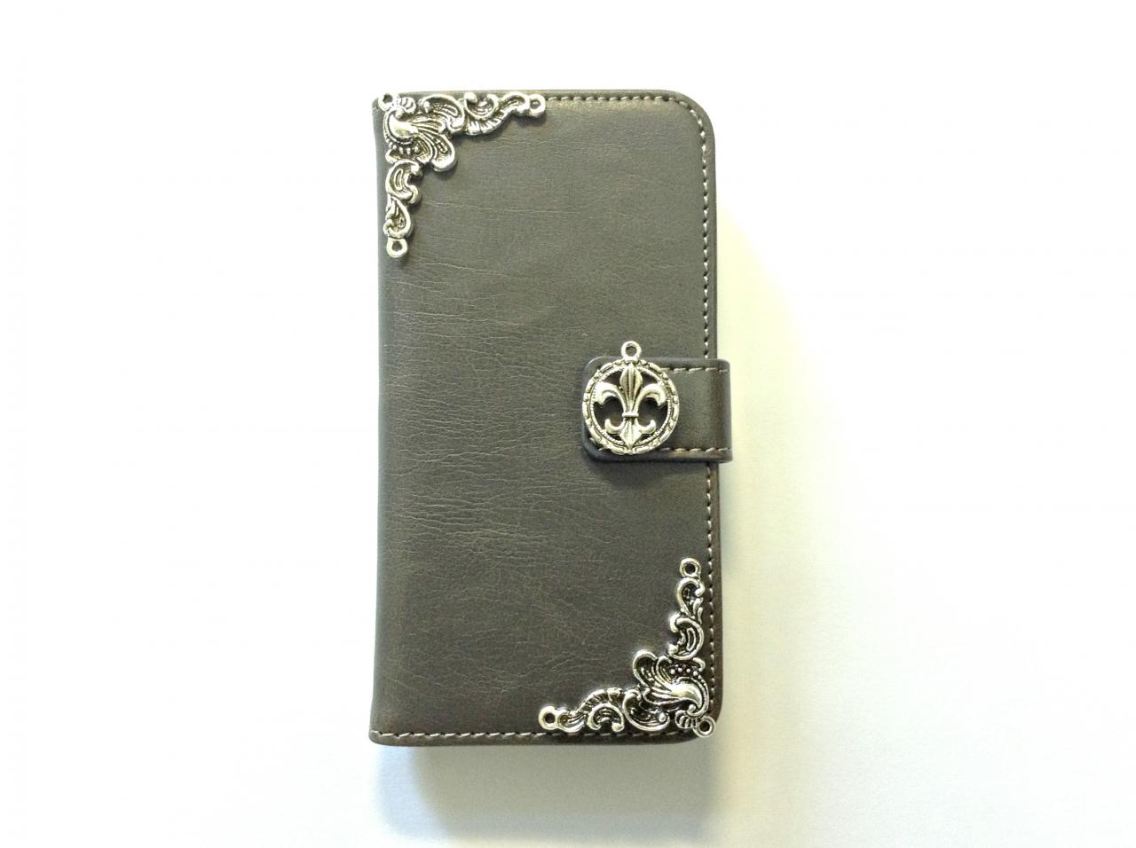 Fleur De Lis Iphone 6 6s 4.7 Grey Leather Wallet Case, Vintage Iphone 6 6s Plus Leather Wallet Case, Iphone Se, 5c, 5, 5s Leather Wallet Case,