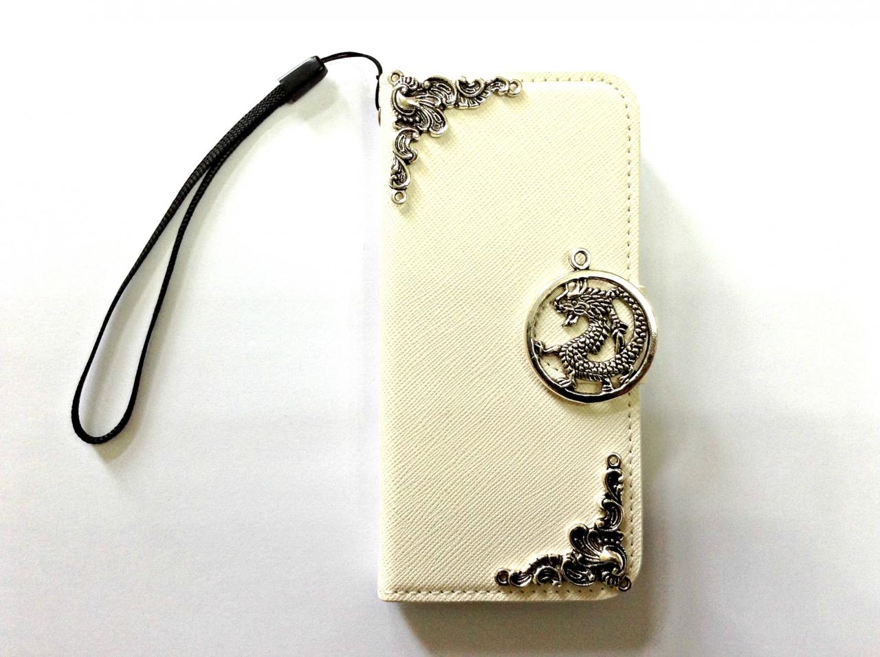 Dragon White Removable Phone Wallet, Iphone 6 4.7 Leather Wallet Case, Iphone 6 Plus Leather Wallet Case, Iphone 5 5s Leather Wallet Case, Iphone