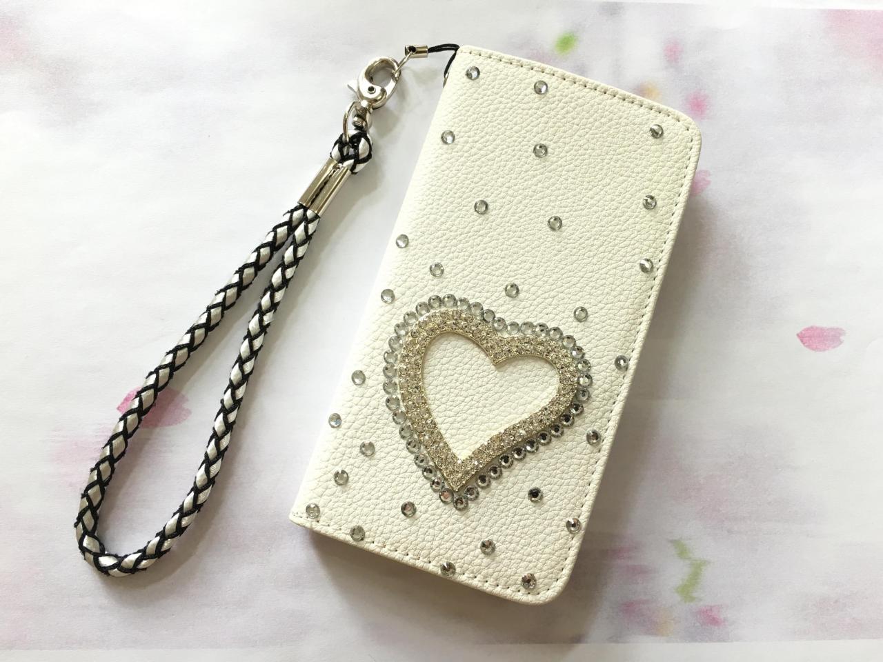Heart Bling Iphone 6 6s 4.7 Leather Wallet Case, Crystal Iphone 6 6s Plus Leather Wallet Case, Iphone Se, 5c, 5, 5s Bling Leather Wallet Case,